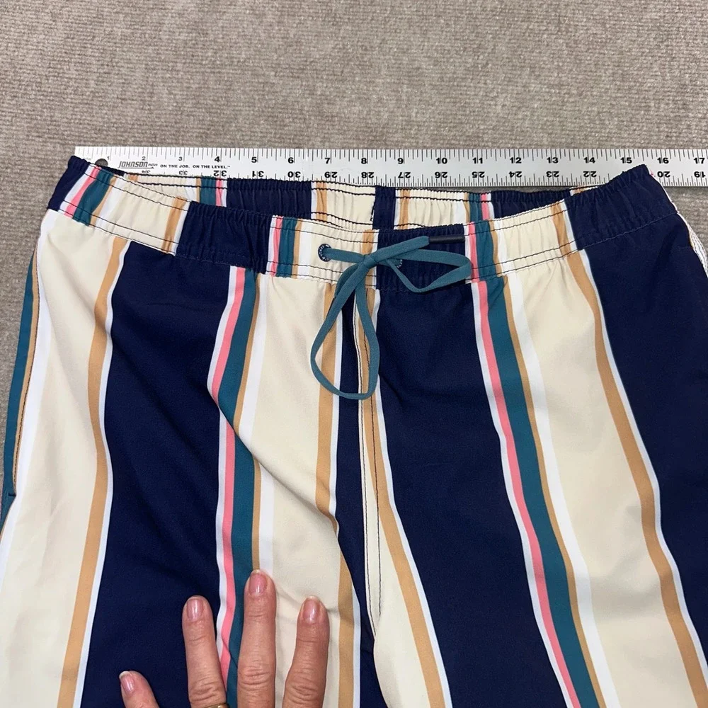 Vineyard Vines Mens Striped Swim Trunks Navy Pink Cream Board Shorts Small 7in